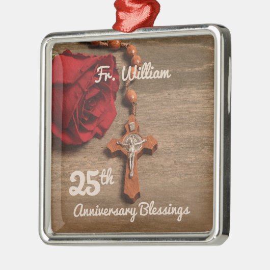 Priest 25th Ordination Jubileum Roos and Rosary Metalen Ornament (Links)