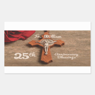 Priest 25th Ordination Jubileum Roos and Rosary Rechthoekige Sticker