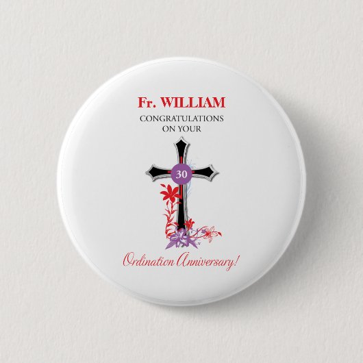 Priest 30th Ordination Jubileum Black Cross Ronde Button 5,7 Cm (Voorkant)