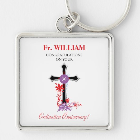 Priest 30th Ordination Jubileum Black Cross Sleutelhanger (Voorkant)