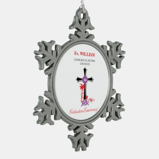 Priest 30th Ordination Jubileum Black Cross Tin Sneeuwvlok Ornament (Links)
