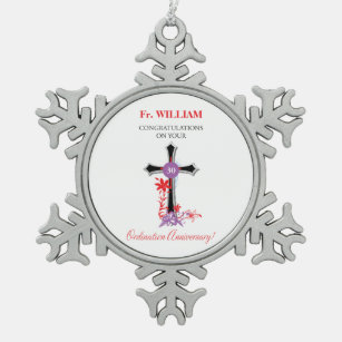 Priest 30th Ordination Jubileum Black Cross Tin Sneeuwvlok Ornament