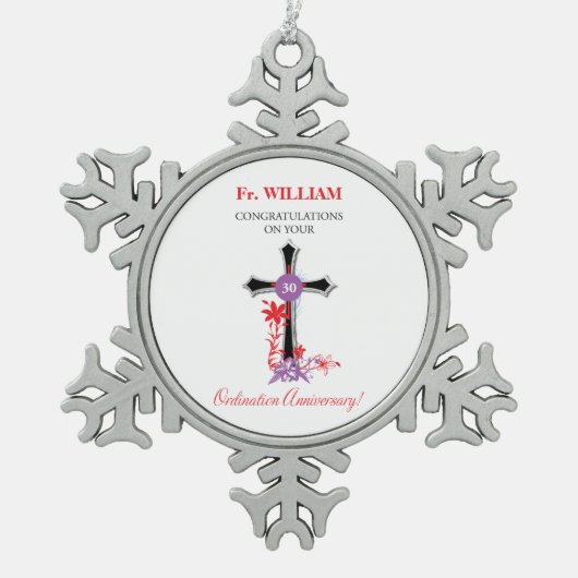 Priest 30th Ordination Jubileum Black Cross Tin Sneeuwvlok Ornament (Voorkant)
