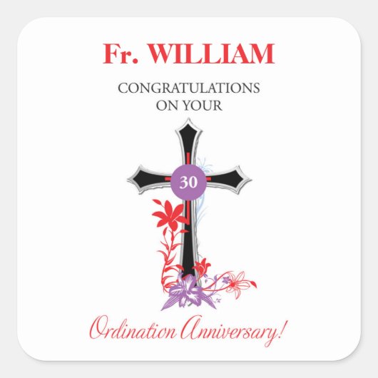 Priest 30th Ordination Jubileum Black Cross Vierkante Sticker (Voorkant)