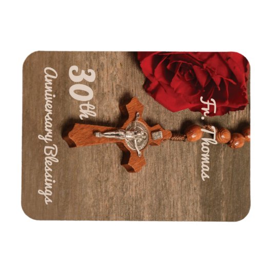 Priest 30th Ordination Jubileum Roos and Rosary Magneet (Horizontaal)