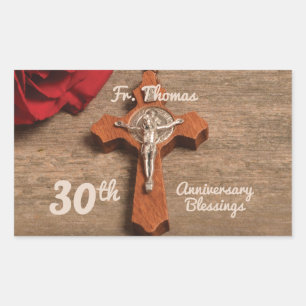 Priest 30th Ordination Jubileum Roos and Rosary Rechthoekige Sticker