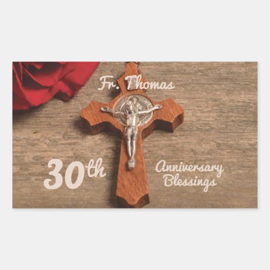 Priest 30th Ordination Jubileum Roos and Rosary Rechthoekige Sticker (Voorkant)