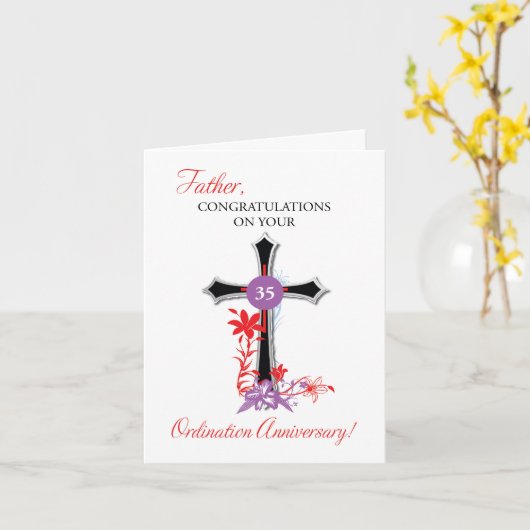 Priest 35th Ordination Jubileum Black Cross Kaart (Gele Bloem)