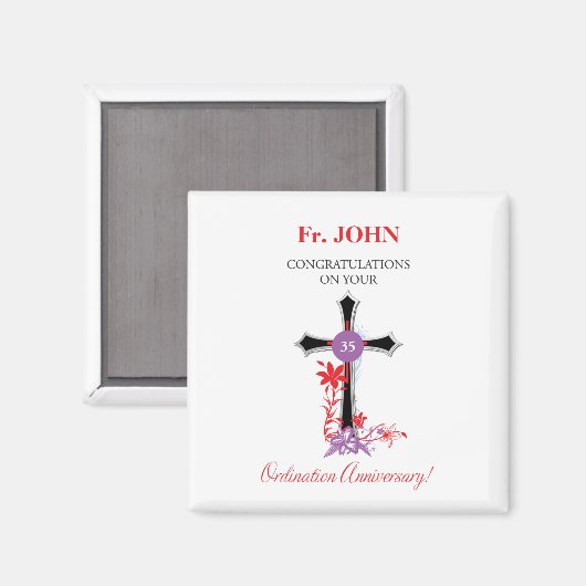 Priest 35th Ordination Jubileum Black Cross Magneet (Voorkant / Achterkant)