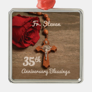 Priest 35th Ordination Jubileum Roos and Rosary Metalen Ornament