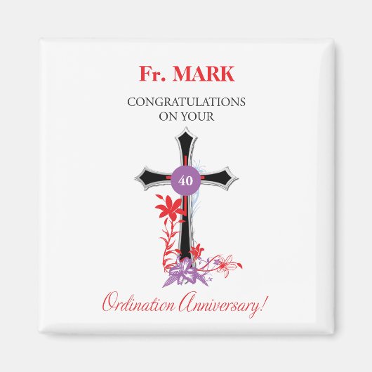 Priest 40th Ordination Jubileum Black Cross Magneet (Voorkant)