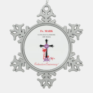 Priest 40th Ordination Jubileum Black Cross Tin Sneeuwvlok Ornament