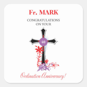 Priest 40th Ordination Jubileum Black Cross Vierkante Sticker