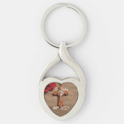 Priest 40th Ordination Jubileum Roos and Rosary Sleutelhanger (Voorkant)