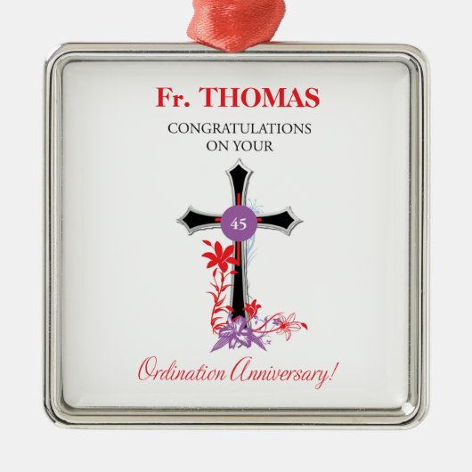 Priest 45th Ordination Jubileum Black Cross Metalen Ornament (Voorkant)