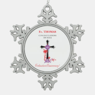 Priest 45th Ordination Jubileum Black Cross Tin Sneeuwvlok Ornament
