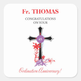 Priest 45th Ordination Jubileum Black Cross Vierkante Sticker