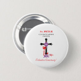 Priest 50th Ordination Jubileum Black Cross Ronde Button 5,7 Cm