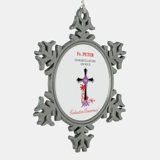 Priest 50th Ordination Jubileum Black Cross Tin Sneeuwvlok Ornament (Links)