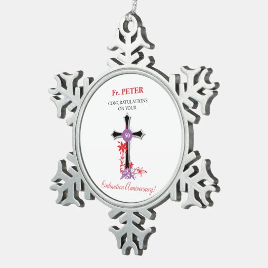 Priest 50th Ordination Jubileum Black Cross Tin Sneeuwvlok Ornament (Rechts)