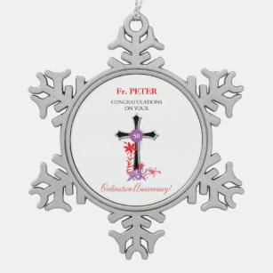 Priest 50th Ordination Jubileum Black Cross Tin Sneeuwvlok Ornament