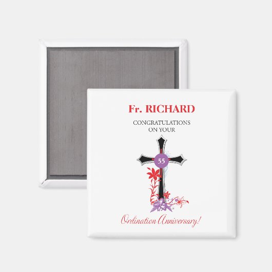 Priest 55th Ordination Jubileum Black Cross Magneet (Voorkant / Achterkant)