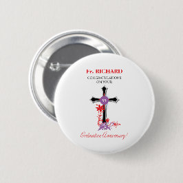 Priest 55th Ordination Jubileum Black Cross Ronde Button 5,7 Cm