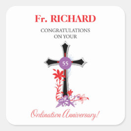 Priest 55th Ordination Jubileum Black Cross Vierkante Sticker