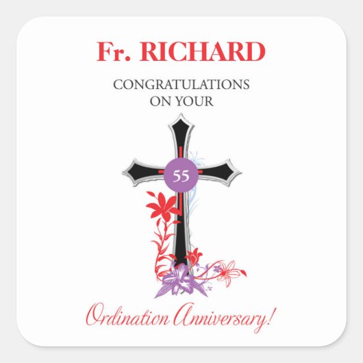Priest 55th Ordination Jubileum Black Cross Vierkante Sticker (Voorkant)