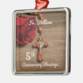 Priest 5th Ordination Jubileum Roos and Rosary Metalen Ornament (Links)