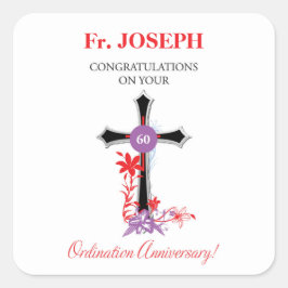 Priest 60th Ordination Jubileum Black Cross Vierkante Sticker