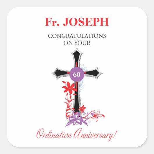 Priest 60th Ordination Jubileum Black Cross Vierkante Sticker (Voorkant)
