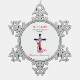 Priest 65th Ordination Jubileum Black Cross Tin Sneeuwvlok Ornament