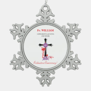 Priest 65th Ordination Jubileum Black Cross Tin Sneeuwvlok Ornament