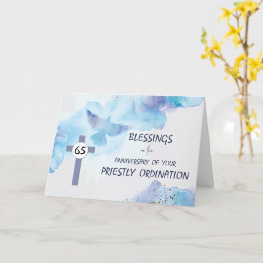 Priest 65th Ordination Jubileum Blessings Blue Kaart (Gele Bloem)