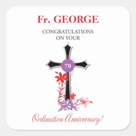 Priest 70th Ordination Jubileum Black Cross Vierkante Sticker (Voorkant)