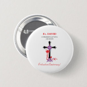 Priest 75th Ordination Jubileum Black Cross Ronde Button 5,7 Cm