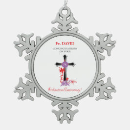 Priest 75th Ordination Jubileum Black Cross Tin Sneeuwvlok Ornament
