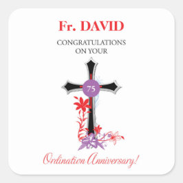 Priest 75th Ordination Jubileum Black Cross Vierkante Sticker