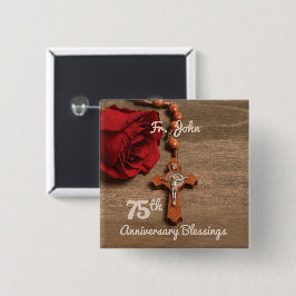 Priest 75th Ordination Jubileum Roos and Rosary Vierkante Button 5,1 Cm