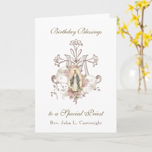 Priest Birthday Blessings Celebration Virgin Mary Kaart (Gele Bloem)