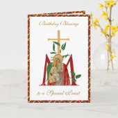 Priest Birthday Celebration Virgin Mary Jesus Card Kaart (Gele Bloem)