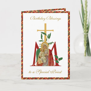 Priest Birthday Celebration Virgin Mary Jesus Card Kaart