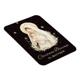 Priest Christmas Blessings Madonna Child Black Magneet