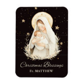 Priest Christmas Blessings Madonna Child Black Magneet (Verticaal)