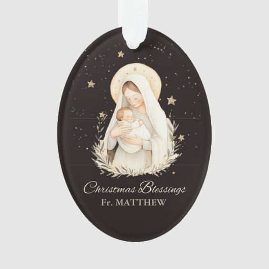 Priest Christmas Blessings Madonna Child Black Ornament (voorkant)