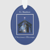 Priest Christmas Blessings, Nativity Scene on Blue Ornament (voorkant)