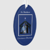 Priest Christmas Blessings, Nativity Scene on Blue Ornament (voorkant)