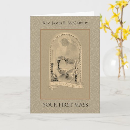 PRIEST EERSTE MASSA CHALICE HOST ORDINATION KAART (Gele Bloem)