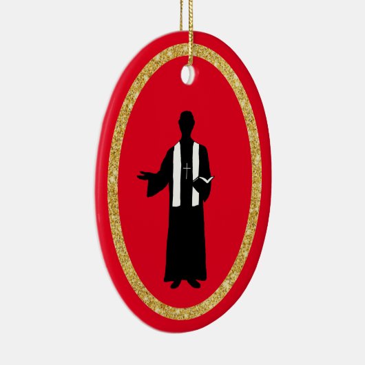 Priest Holding Bijbel Silhouette kerstversiering Keramisch Ornament (Rechts)